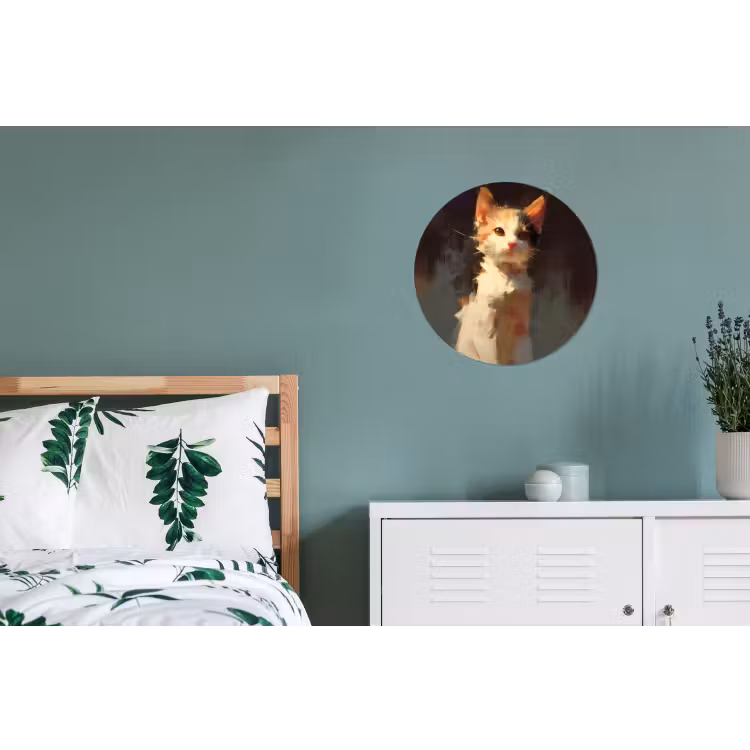 Kat - Geschilderd - Artistiek - Wit Wandcirkel aluminium klein -slaapkamer