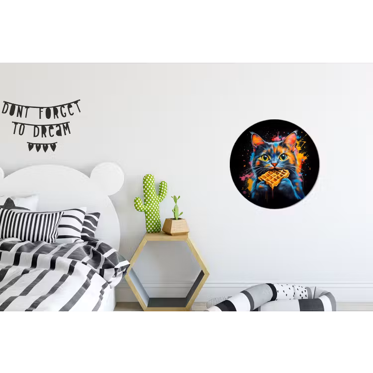 Kat - Graffiti - Kleurrijk - Wafel - Eten Wandcirkel aluminium klein -kinderkamer