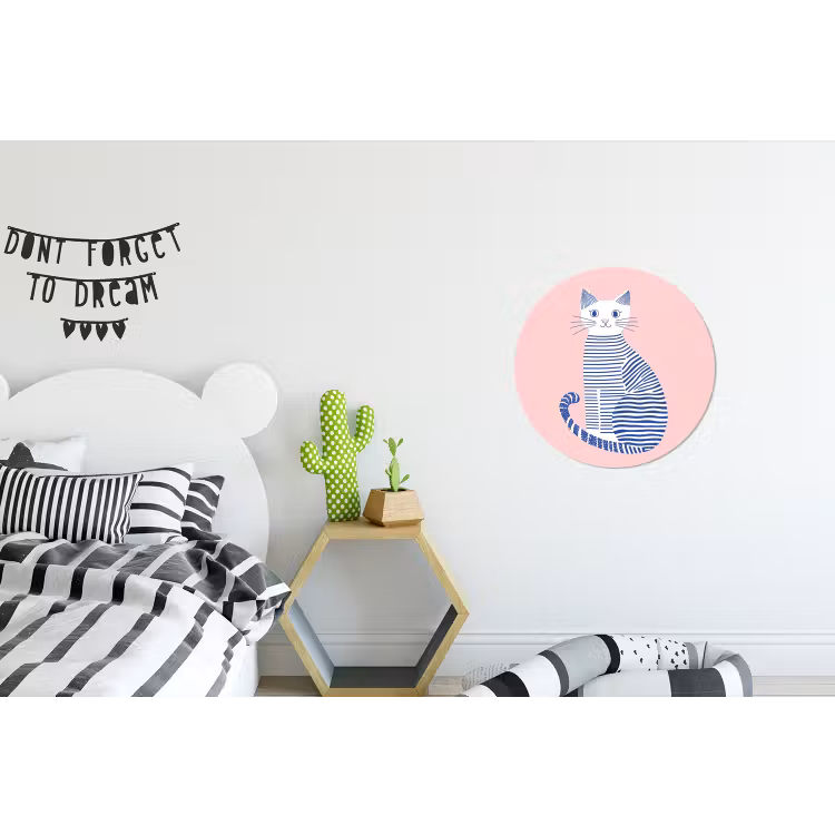 Kat - Illustratie - Minimalistisch - Roze Wandcirkel aluminium klein -kinderkamer