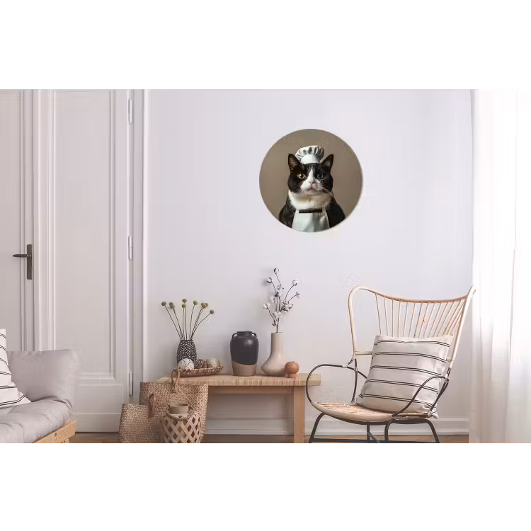 Kat - Kokskleding - Zwart - Wit Wandcirkel aluminium klein -woonkamer