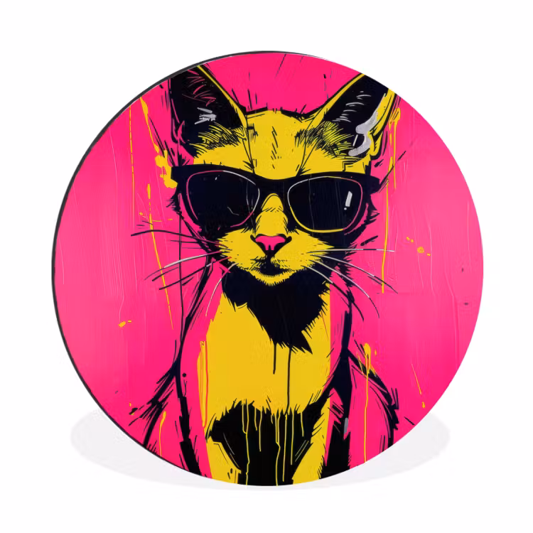 Kat - Art - Zonnebril - Roze Wandcirkel aluminium klein -3d