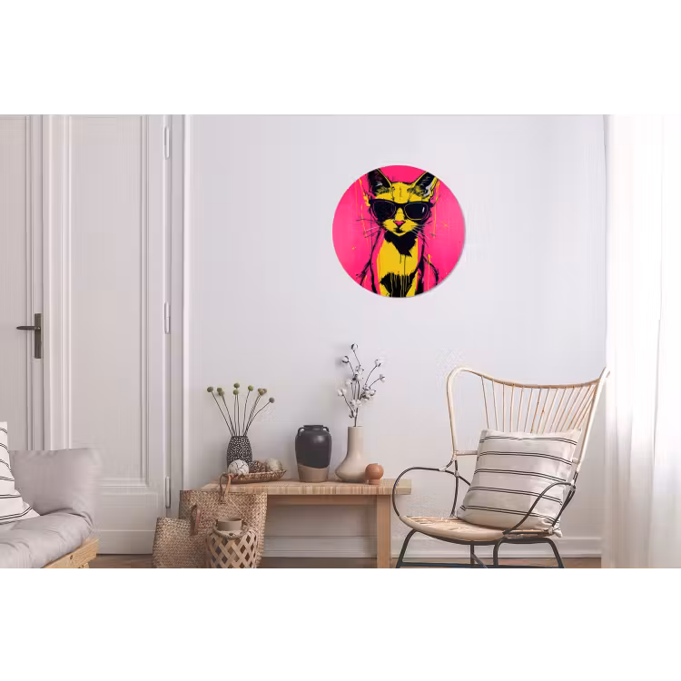 Kat - Art - Zonnebril - Roze Wandcirkel aluminium klein -woonkamer