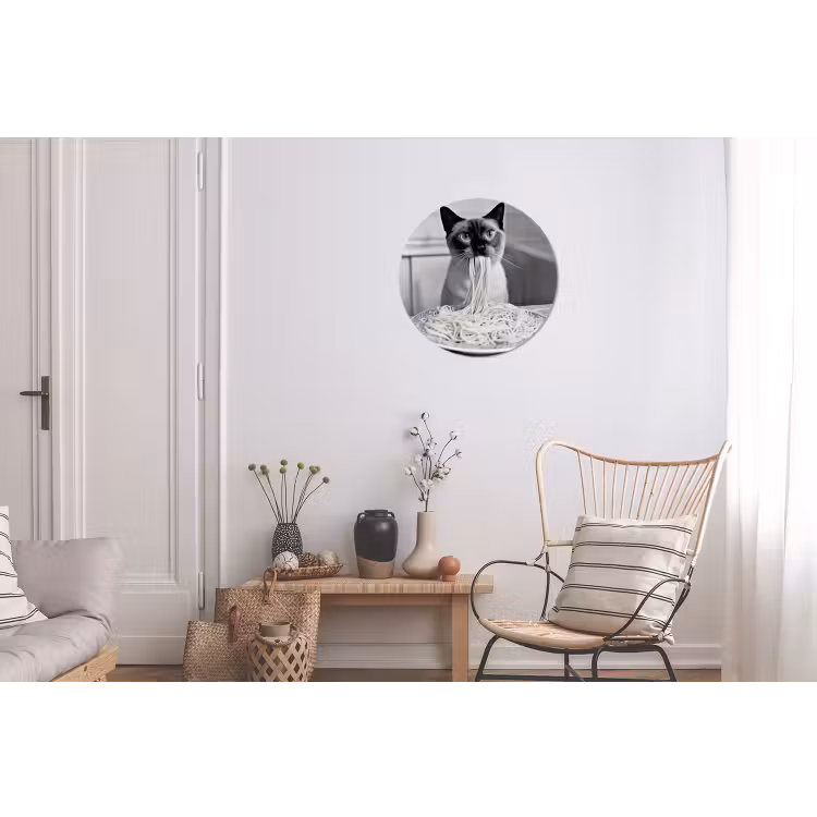 Kat - Siamees - Zwart Wit - Schattig - Dieren Wandcirkel aluminium klein -woonkamer