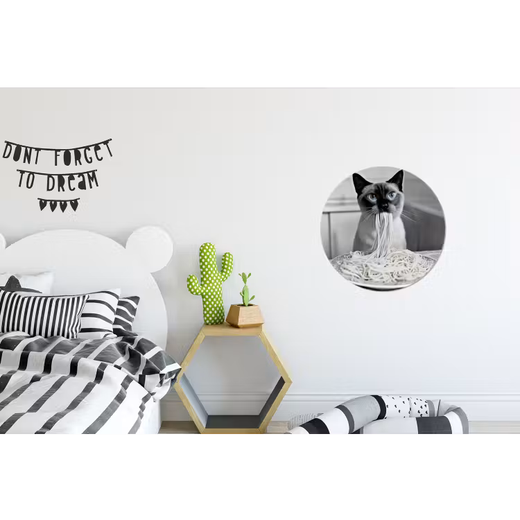 Kat - Siamees - Zwart Wit - Schattig - Dieren Wandcirkel aluminium klein -kinderkamer