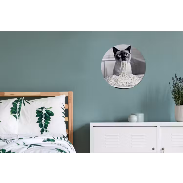 Kat - Siamees - Zwart Wit - Schattig - Dieren Wandcirkel aluminium klein -slaapkamer