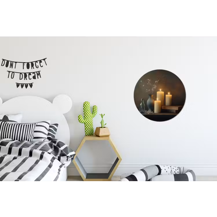 Kaarsen - Stilleven - Rustiek - Boeken Wandcirkel aluminium klein -kinderkamer