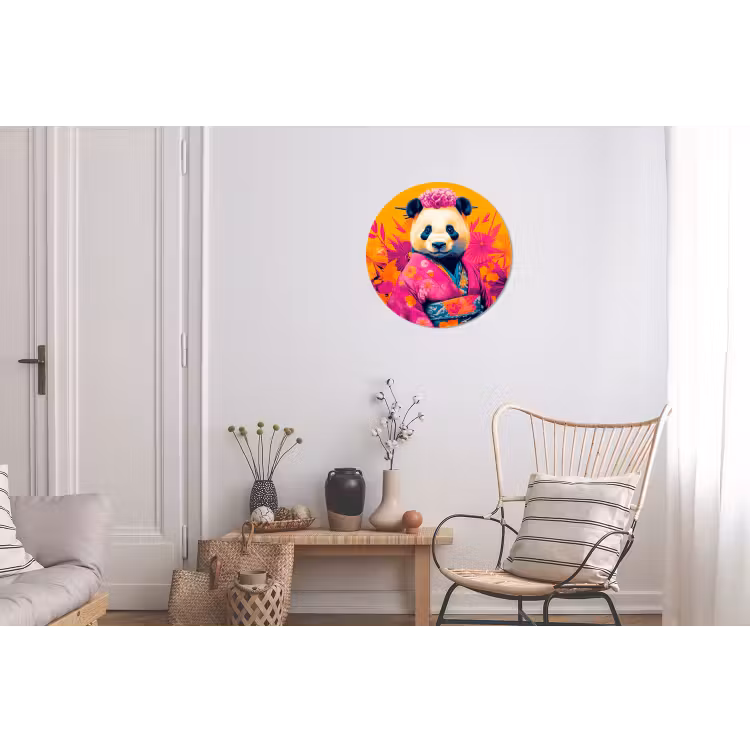 Kimono - Roze - Panda - Bloemenkroon Wandcirkel aluminium klein -woonkamer
