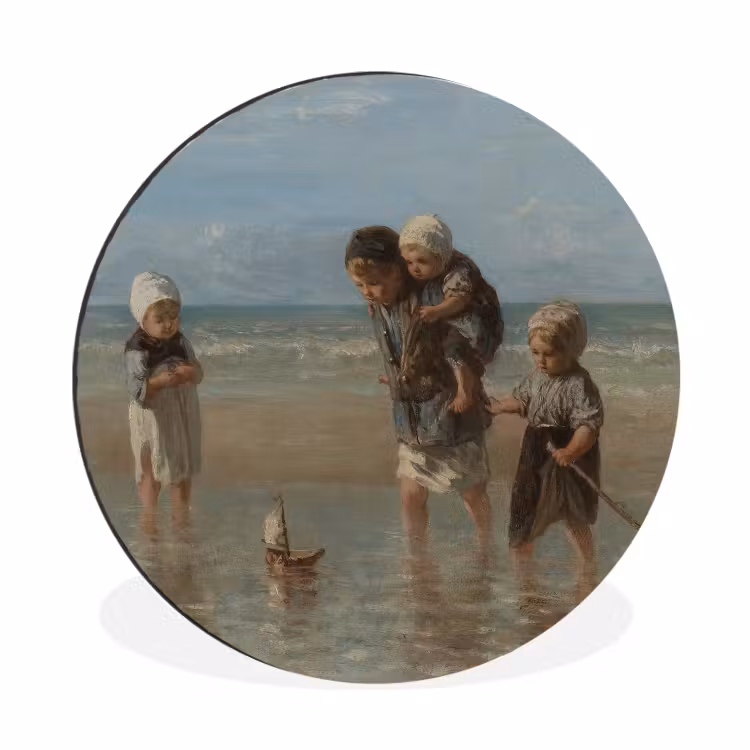Kinderen der zee - Schilderij van Jozef Israëls Wandcirkel aluminium klein -3d