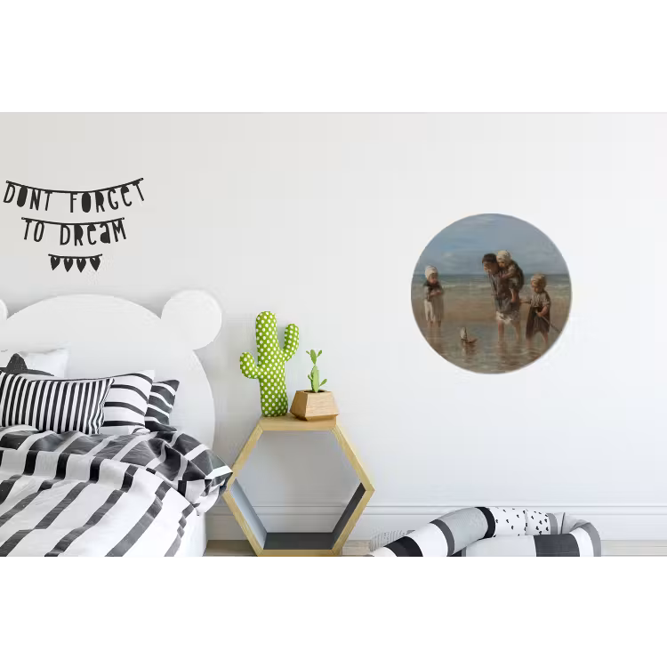 Kinderen der zee - Schilderij van Jozef Israëls Wandcirkel aluminium klein -kinderkamer