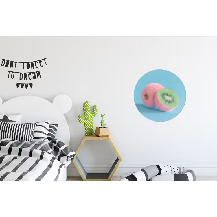 Kiwi - Blauw - Surrealistisch Wandcirkel aluminium klein -kinderkamer