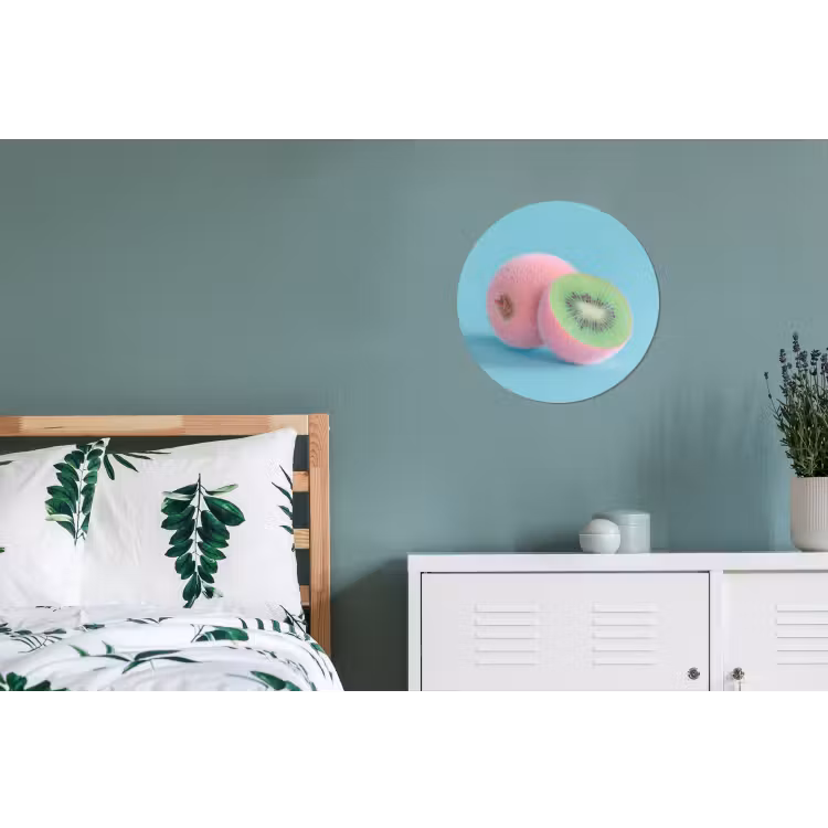 Kiwi - Blauw - Surrealistisch Wandcirkel aluminium klein -slaapkamer