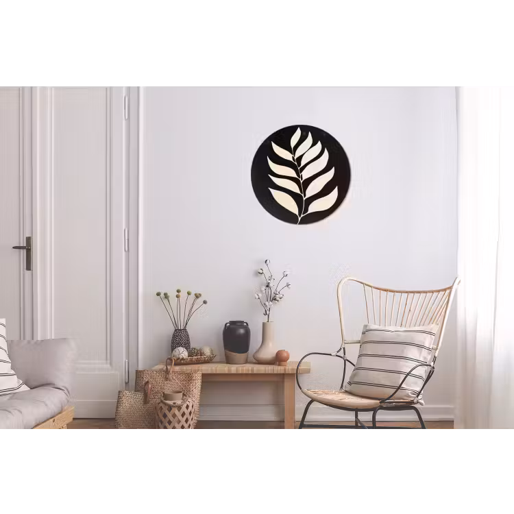 Blad - Wit - Minimalistisch Wandcirkel aluminium klein -woonkamer