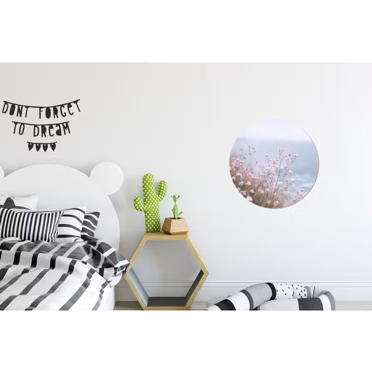 Klif - Bloemen - Zee - Roze Wandcirkel aluminium klein -kinderkamer
