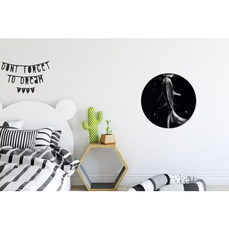 Koi - Vissen - Water - Zwart Wandcirkel aluminium klein -kinderkamer
