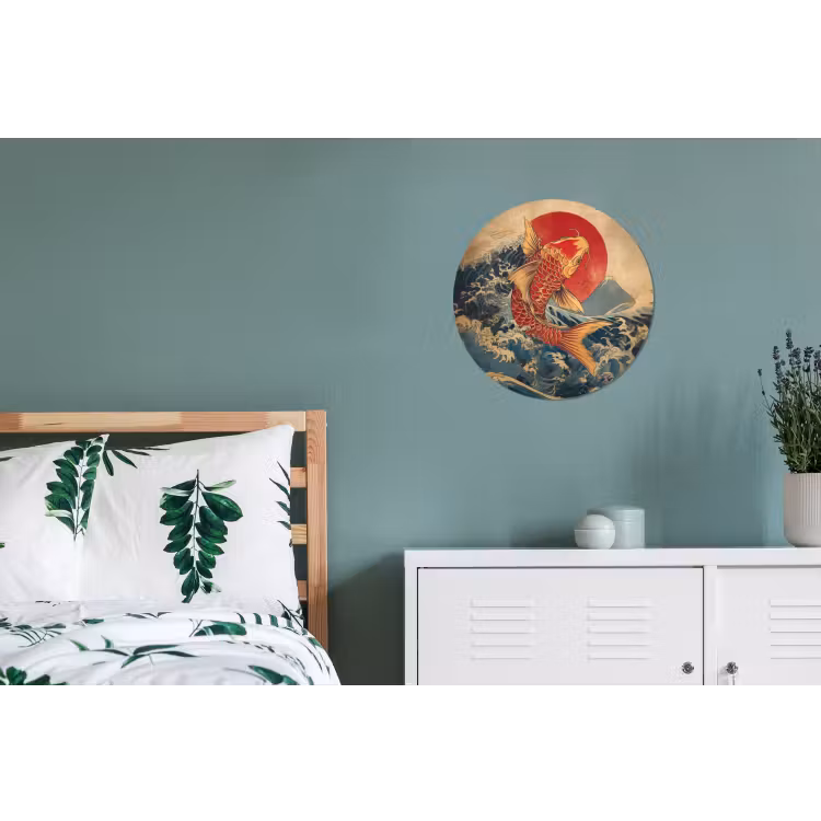 Koi - Zee - Golven - Zon Wandcirkel aluminium klein -slaapkamer