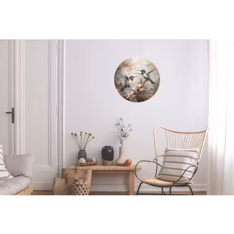 Kolibrie - Vogels - Bloemen - Planten Wandcirkel aluminium klein -woonkamer