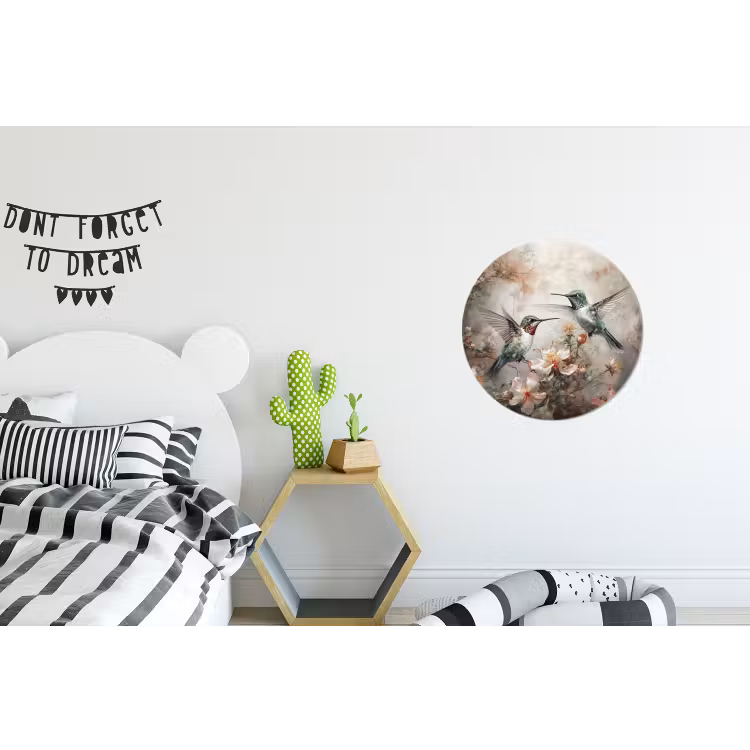 Kolibrie - Vogels - Bloemen - Planten Wandcirkel aluminium klein -kinderkamer