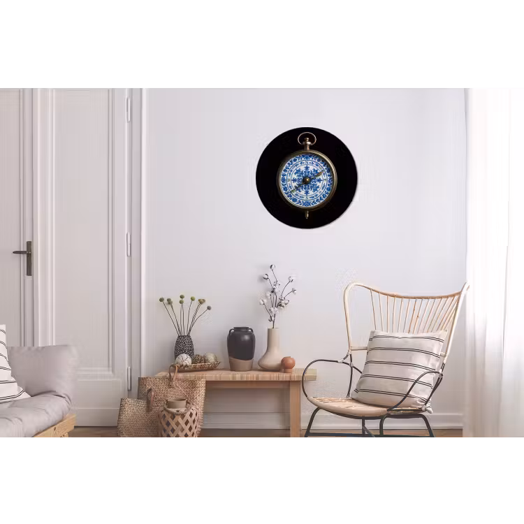 Kompas - Delfts blauw - Zwart Wandcirkel aluminium klein -woonkamer