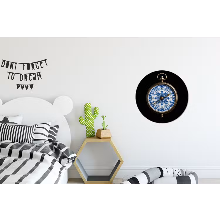 Kompas - Delfts blauw - Zwart Wandcirkel aluminium klein -kinderkamer