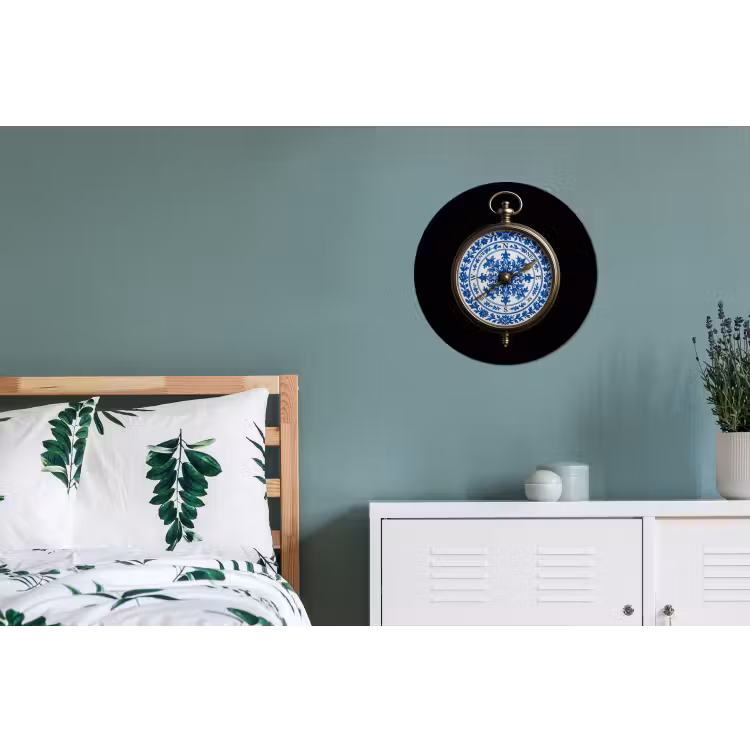 Kompas - Delfts blauw - Zwart Wandcirkel aluminium klein -slaapkamer
