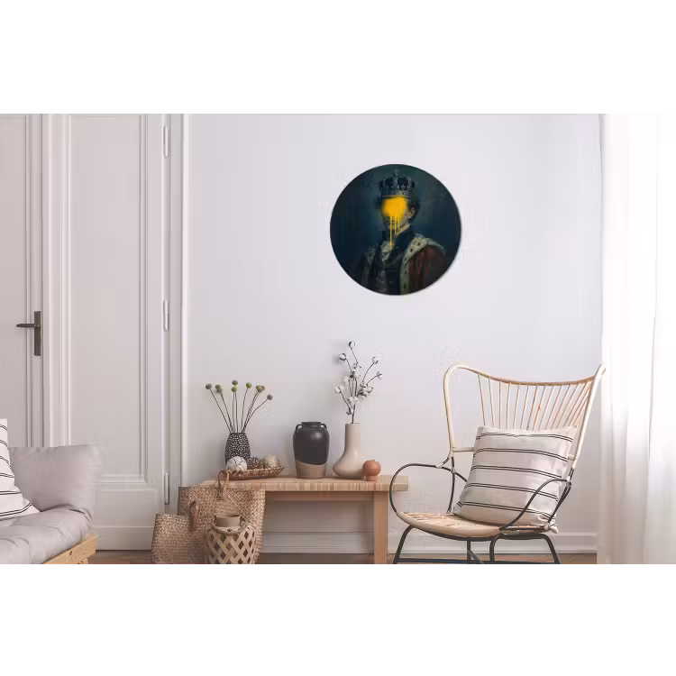 Koning - Portret - Druipende gele verf Wandcirkel aluminium klein -woonkamer