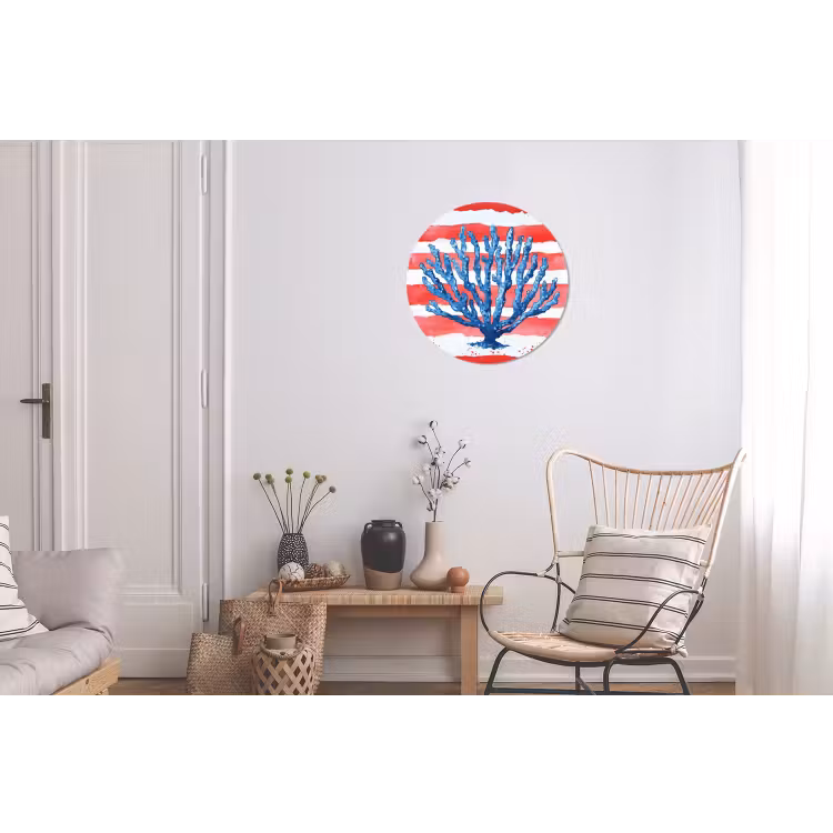 Koraal - Verfstructuur - Rood - Blauw Wandcirkel aluminium klein -woonkamer