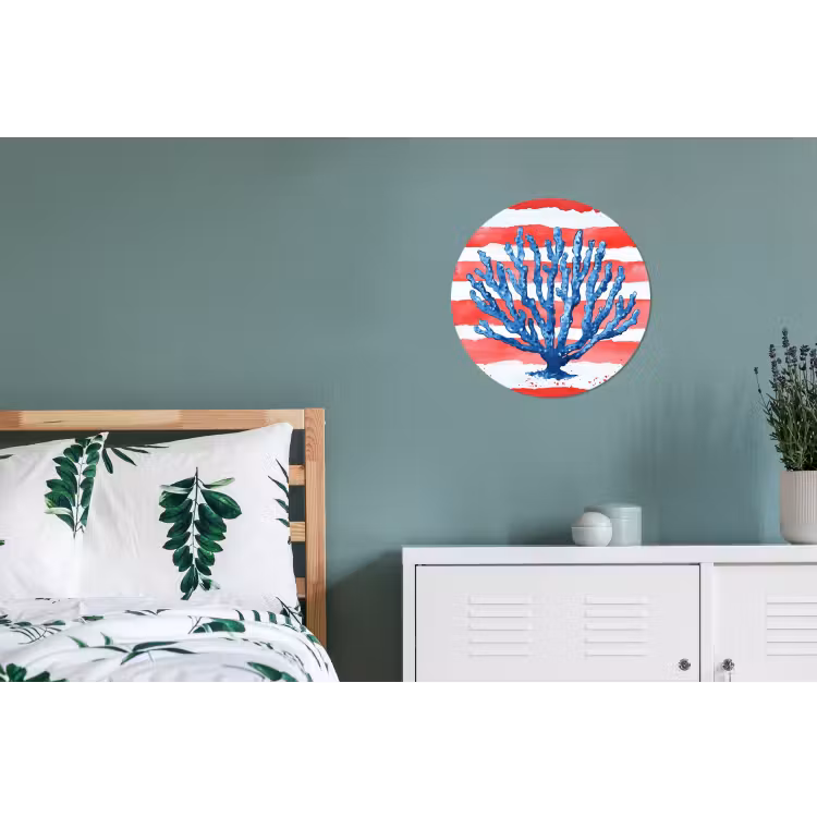 Koraal - Verfstructuur - Rood - Blauw Wandcirkel aluminium klein -slaapkamer