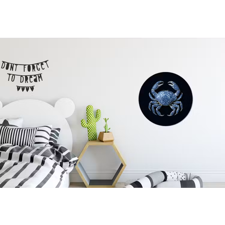 Krab - Delfts blauw - Dieren Wandcirkel aluminium klein -kinderkamer