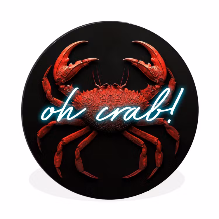 Krab - Rood - Neon - Quote Wandcirkel aluminium klein -3d
