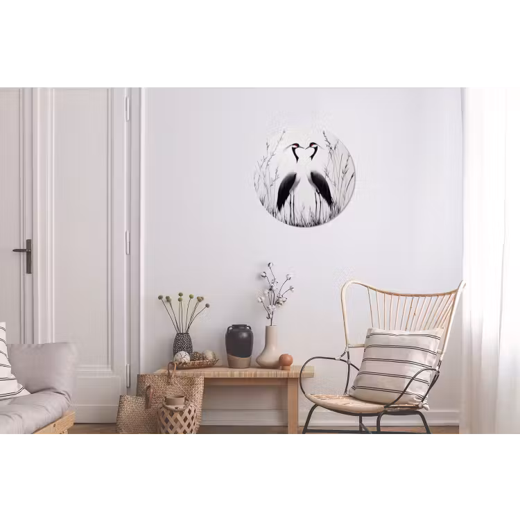 Kraanvogels - Gras - Hartvorm - Zwart Wandcirkel aluminium klein -woonkamer