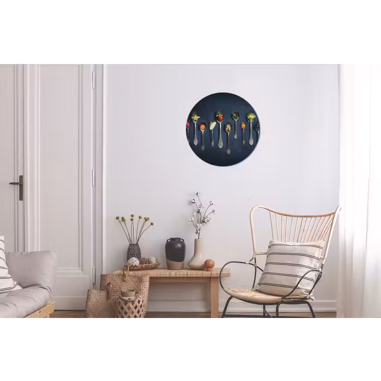 Kruiden - Lepel - Zilver - Specerijen - Industrieel Wandcirkel aluminium klein -woonkamer