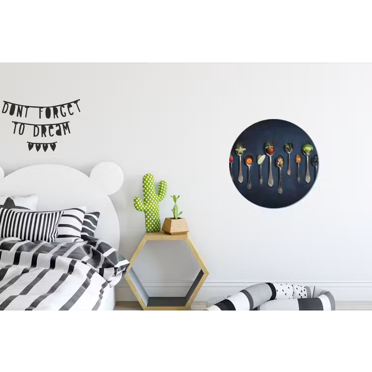 Kruiden - Lepel - Zilver - Specerijen - Industrieel Wandcirkel aluminium klein -kinderkamer
