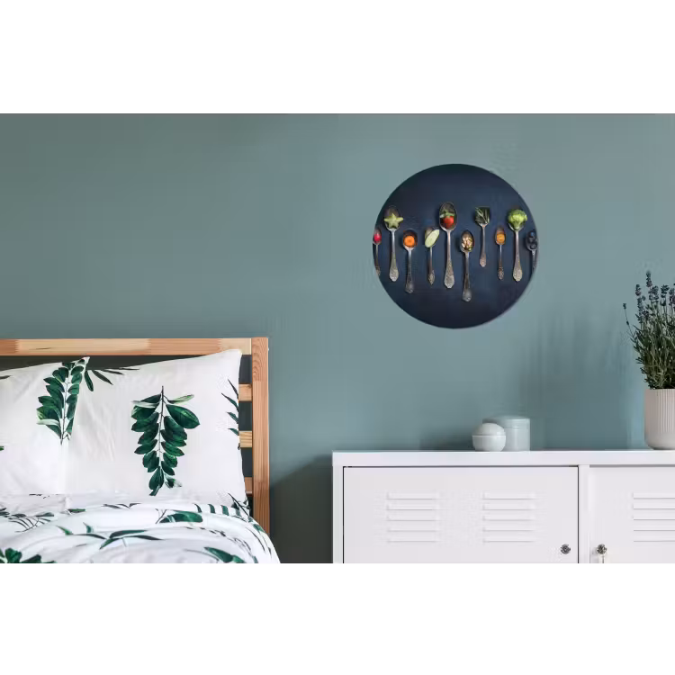 Kruiden - Lepel - Zilver - Specerijen - Industrieel Wandcirkel aluminium klein -slaapkamer