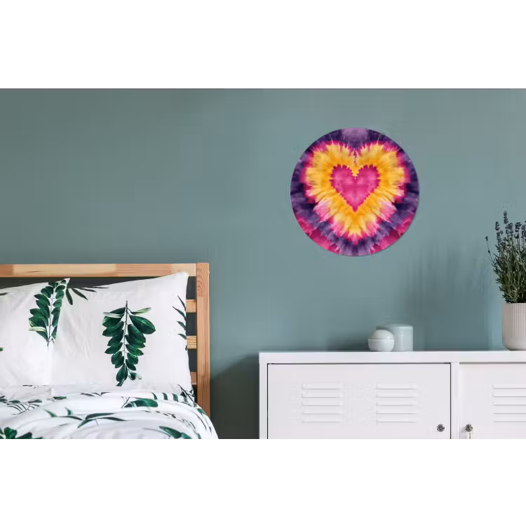 Tie dye - Hartvorm - Vlammen - Oranje Wandcirkel aluminium klein -slaapkamer