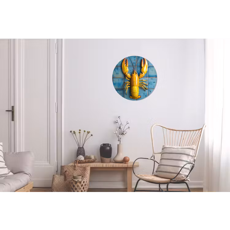 Kreeft - Geel - Blauw - Tegels Wandcirkel aluminium klein -woonkamer