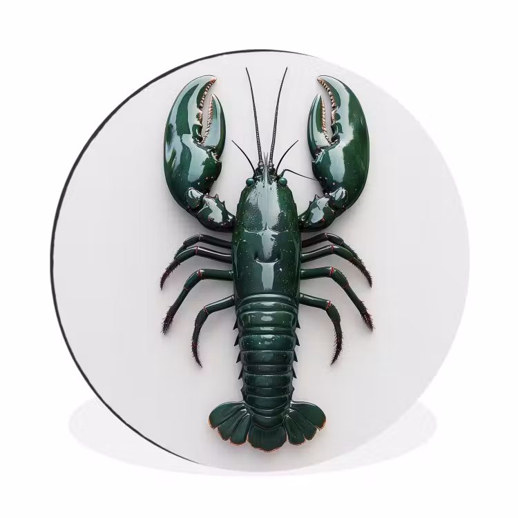 Kreeft - Glossier - Groen - Wit Wandcirkel aluminium klein -3d
