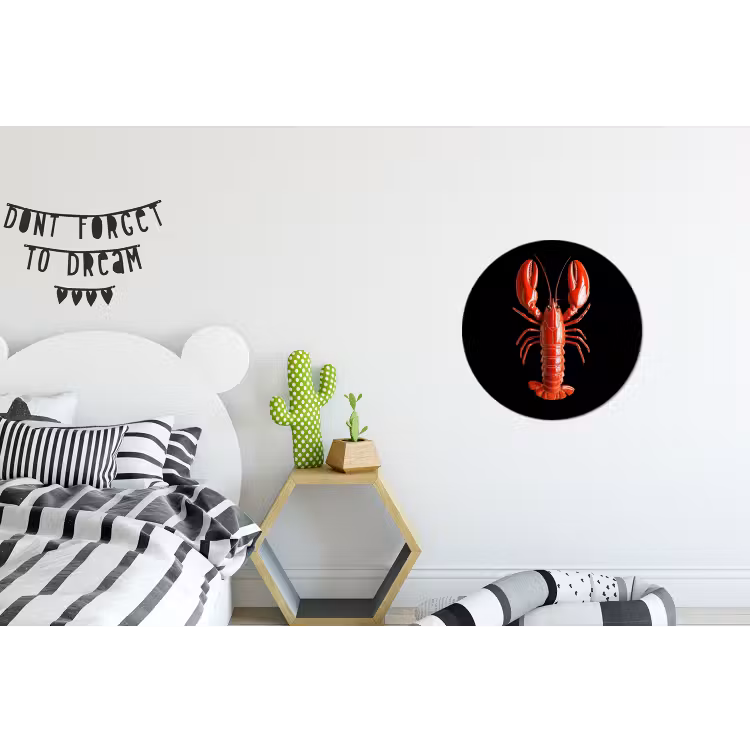 Kreeft - Glossier Rood - Zwart Wandcirkel aluminium klein -kinderkamer