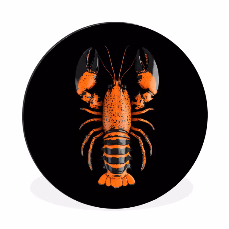 Kreeft - Oranje - Zwart - Modern Wandcirkel aluminium klein -3d