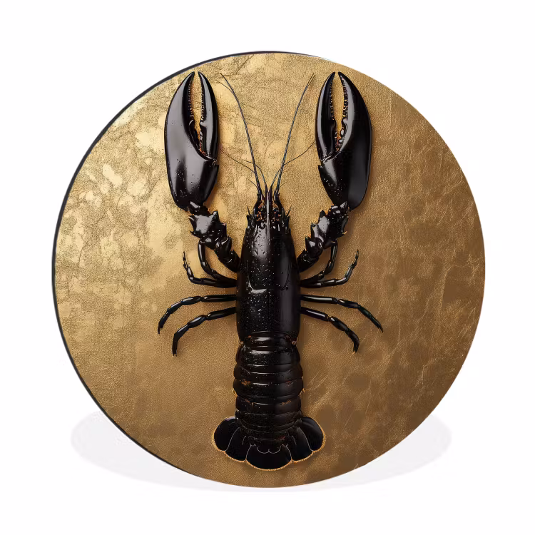 Kreeft - Zwart - Goud - Luxe Wandcirkel aluminium klein -3d