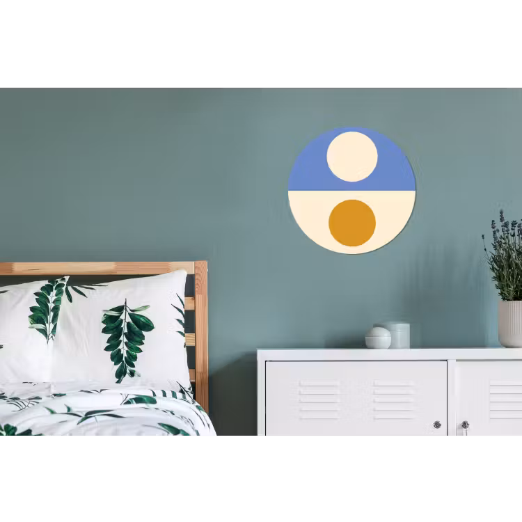 Cirkels - Symmetrisch - Wit - Blauw- Geel Wandcirkel aluminium klein -slaapkamer