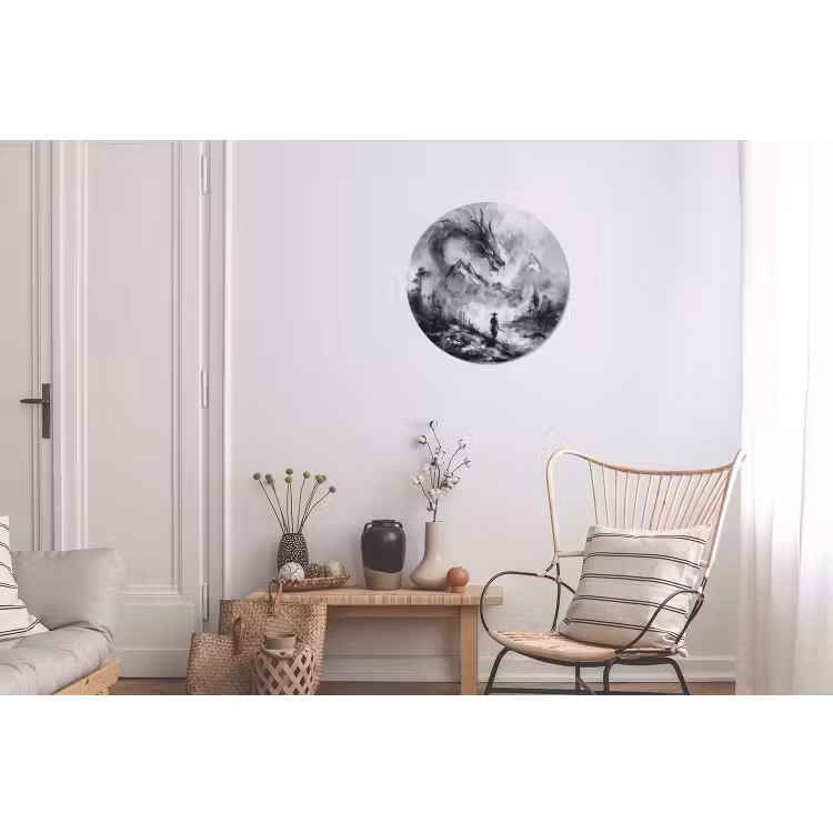 Krijger - Draak - Grijs Wandcirkel aluminium klein -woonkamer