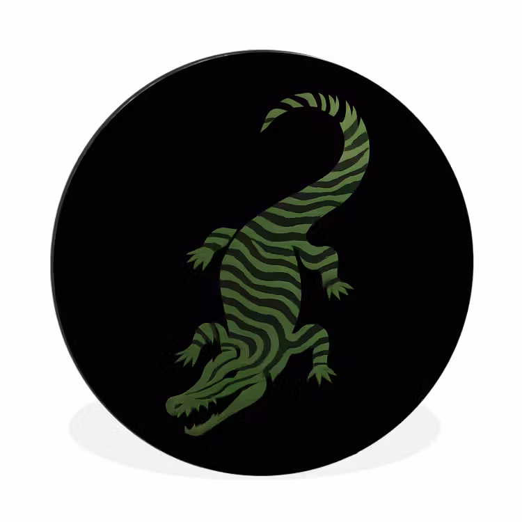 Krokodil - Groen - Tijgerachtig - Strepen Wandcirkel aluminium klein -3d