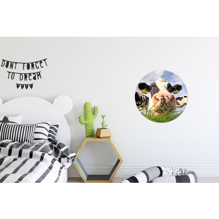 Koe - Boerderij - Gras - Dieren Wandcirkel aluminium klein -kinderkamer