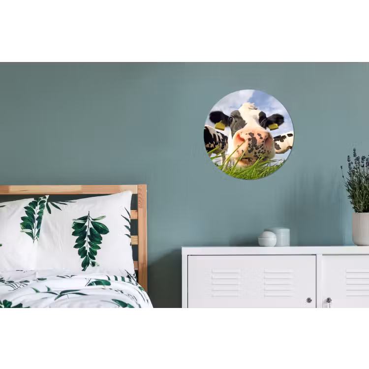 Koe - Boerderij - Gras - Dieren Wandcirkel aluminium klein -slaapkamer