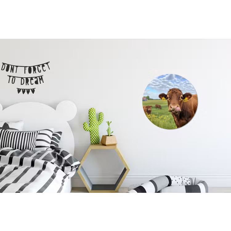 Koe - Weide - Bloemen Wandcirkel aluminium klein -kinderkamer
