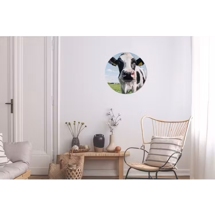 Koe - Weiland - Natuur - Dieren - Gras Wandcirkel aluminium klein -woonkamer