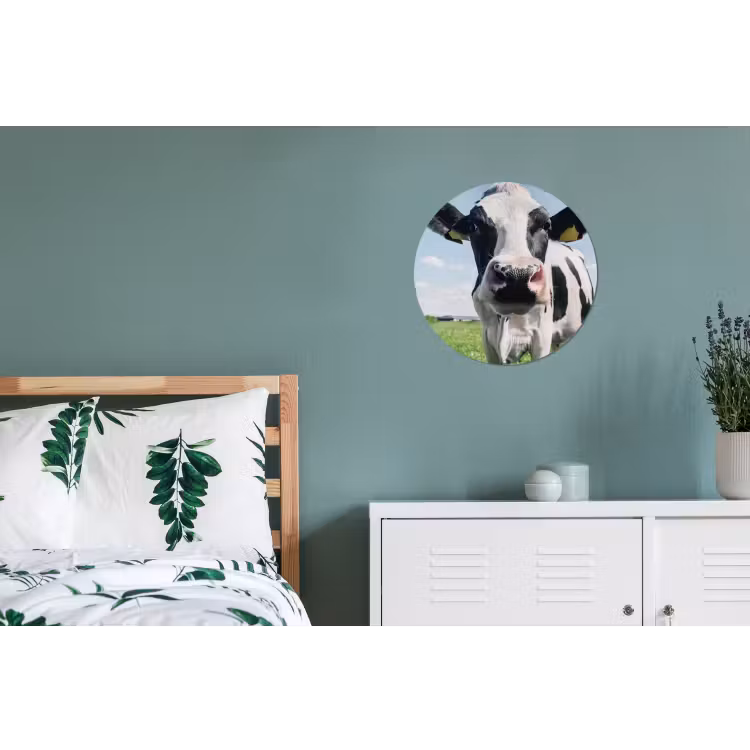 Koe - Weiland - Natuur - Dieren - Gras Wandcirkel aluminium klein -slaapkamer