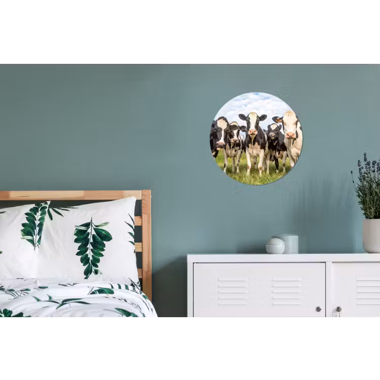 Koeien - Weiland - Dieren - Natuur - Gras Wandcirkel aluminium klein -slaapkamer