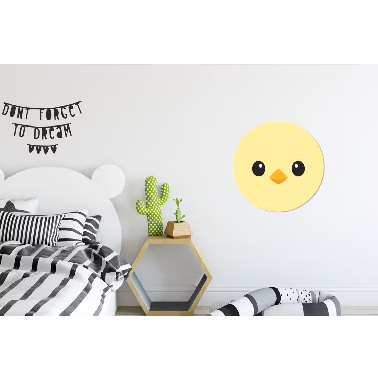 Kuiken - Vrolijk - Geel - Minimalistisch Wandcirkel aluminium klein -kinderkamer