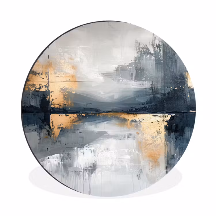 Kunst - Grijs - Goud - Abstract Wandcirkel aluminium klein -3d